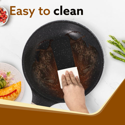 Imperial Granite Non Stick Fry Pan , 1.1L / 20cm, Cast Aluminium Body, Omlette Egg Pan, Fish Fry Pan, Gas & Induction Compatible, Dark Grey